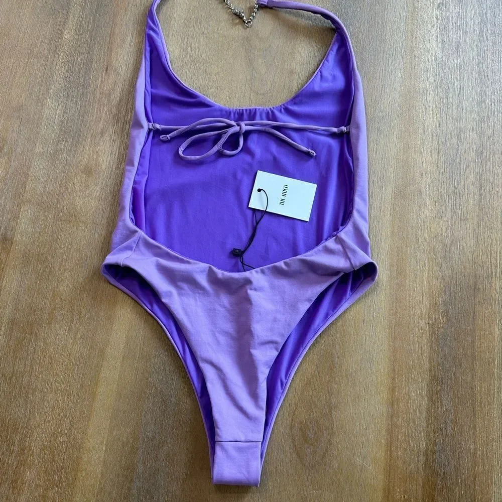The Attico One Piece Swimsuit Backless Cheeky Bottom Halter Top Lavender XS‎